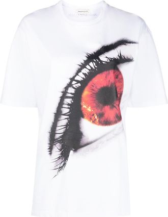 Alexander McQueen eye-print cotton T-shirt - women - Cotton - 38 - White