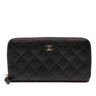Chanel Black Grained Calfskin Long Wallet (Bi-Fold) (Pre-Owned)