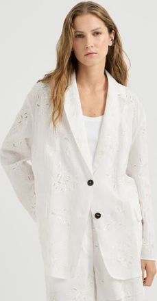 Brunello Cucinelli Cotton organza blazer with dazzling broderie anglaise with monili in White at Nordstrom, Size 38