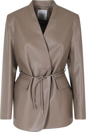 Isabelle Blanche Taupe Single-Breasted Faux Leather Jacket