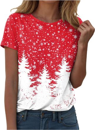 Generic Womens Christmas T Shirts Short Sleeve Christmas Tree Reindeer Print Tshirt Funny Graphic Tee Shirt Casual Xmas Blouse Sparkle Party Costume Womens T 