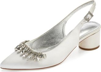 Generic Wedding Shoes Women Ankle Strap Pointed Toe Slingback Chunky Low Heels Dress Pumps Bridal Shoes 4.5Cm,Ivory,7 UK