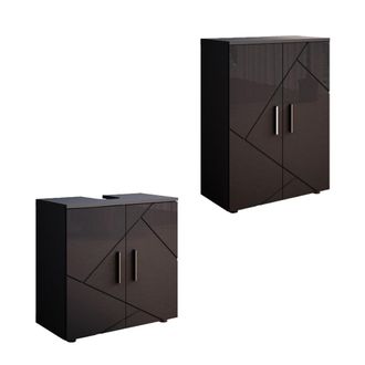Vicco Conjunto De Muebles De Ba&ntilde;o Irma, Antracita Alto Brillo, 2 Partes, Con Unidad Midi