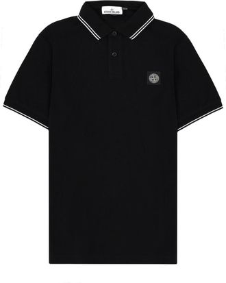 Stone Island Black Shirt Collar Polo