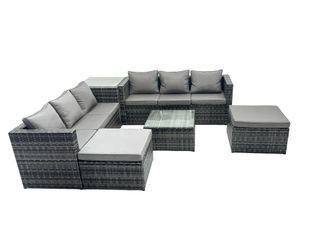 Fimous 8 Seater Patio Lounge Sofa Set with Side Table 2 Big Footstools in Dark Grey