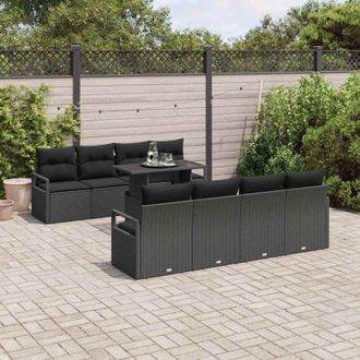 vidaXL Conjunto De Sof&aacute; De Jard&iacute;n 9 Pcs Negro Polirat&aacute;n Vidaxl