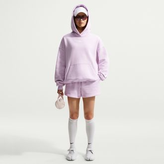 Nike Womens Studio Fleece Medium Weight Mid-Rise Shorts in Purple | IR8313-583