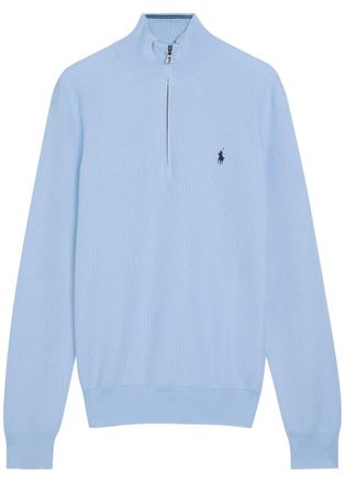 Polo Ralph Lauren Logo Half-zip Cotton Jumper - Light Blue - XL