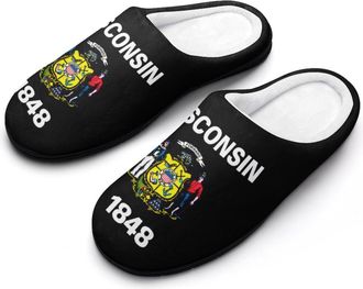 Generic Wisconsin State Flag Cotton Womens Slip-on Slippers Winter Warm House Shoes with Rubber Sole for Home Office Hotel