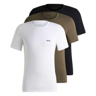 HUGO BOSS Heren Geborduurd Logo T-shirt (Set van 3) (Wit/bruin/zwart)