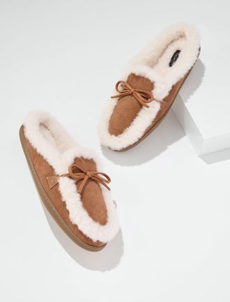 Talbots Marley Suede Shearling Slippers - Jasper - 10M Talbots