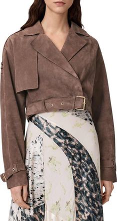 AllSaints Ophelia Suede Jacket in Mole Brown at Nordstrom, Size X-Small