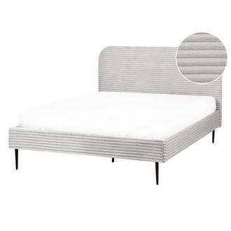 Beliani Cama Con Somier Tapizado De Pana 140 X 200 Cm Gris Claro Flayat