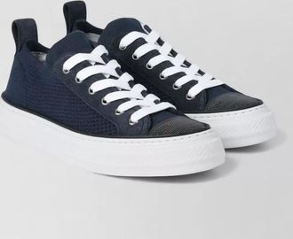 Brunello Cucinelli leather knit low-top sneakers