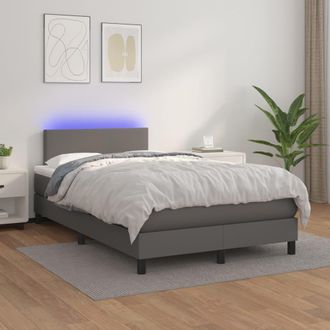 vidaXL Vidaxl - Cama Box Spring Colch&oacute;n Y Led Cuero Sint&eacute;tico Gris 120x200 Cm