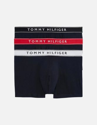 Tommy Hilfiger Mens 3-Pack Retro Logo Boxer Trunks, Navy w/ red/white/navy - Black - Size: 39/38/32