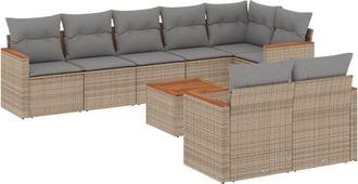 vidaXL Set De Sof&aacute;s De Jard&iacute;n 9 Pzas Con Cojines Rat&aacute;n Sint&eacute;tico Beige Vidaxl