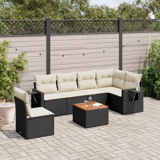 vidaXL Vidaxl - Set De Comedor De Jard&iacute;n 7 Pzas Y Cojines Rat&aacute;n Sint&eacute;tico Negro