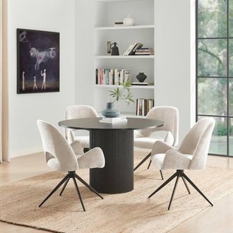 Furniturebox Penrose Black Round Dining Table & 4 Layla Fabric Swivel Chairs