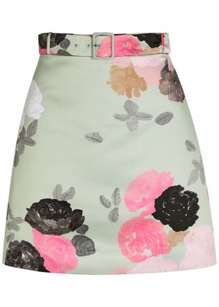 Bernadette Bernadette Eva Belted Floral-print Satin Skirt - Green - 38 (UK10 / S)