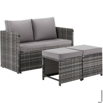 TecTake Monopoli 2-in-1 rattan garden lounge set, sofa & seating area in Grey | Size: 4 Person