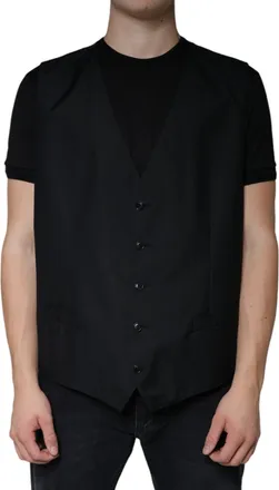 Dolce & Gabbana Virgin Wool and Silk Formal Vest - Black