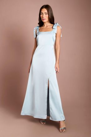 Oasis Womens Light Blue Satin Tie Shoulder Midi Bridesmaid Dress - Size 16 UK