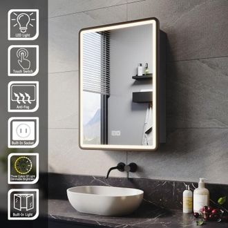 Elegant Lighting Bathroom Wall Cabinets Bathroom Led Mirrors with Shaver Socket Demister 3 Lighting Modes Bathroom Mirror Cabinet, 50x70cm Black - Elegant