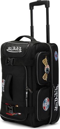 Von Dutch Signature Patch Rolling Travel Duffel Bag with Inline Skate Wheels in Black at Nordstrom, Size Small