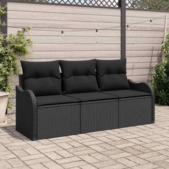 vidaXL Conjunto De Sof&aacute; De Jard&iacute;n Con Coj&iacute;n 3 Pcs Negro Polirat&aacute;n Vidaxl