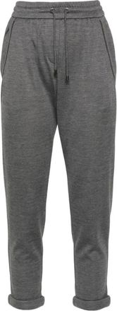 Brunello Cucinelli Grijze Jersey Broek met Monili Ketting - Dames - Sweatpants - Grijs - XS - Katoen - Broeken