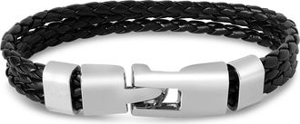 Bruno Magli Mens Three Strand Braided Leather Bracelet, Black
