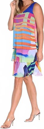 Frank Lyman Design V-Neck Layered Dress In Blue Multi
