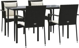 vidaXL Vidaxl - Set De Muebles Jard&iacute;n 5 Pzas Con Cojines Rat&aacute;n Sint&eacute;tico Negro
