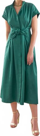 Finley Long Rocky Tie-Front Dress In Emerald Green