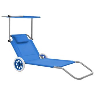 vidaXL Tumbona Plegable Con Toldo Y Ruedas Acero Gris Vidaxl