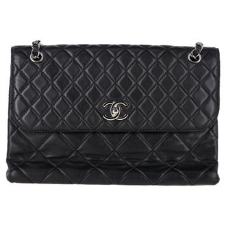 Chanel Pre-owned Womens Maxi Quilted In The Business Flap Bag in Black Calfskin Leather Sheepskin - One Size
