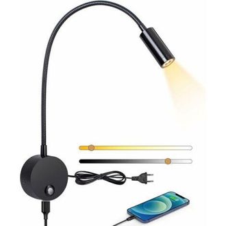 OEM Aplique Led De Pared Regulable De 3 W Con Puerto Usb, Luz Ajustable De 3000 K A 6000 K, Brazo Flexible De 360&deg;, F&aacute;cil Instalaci&oacute;n - 3000-6000 K