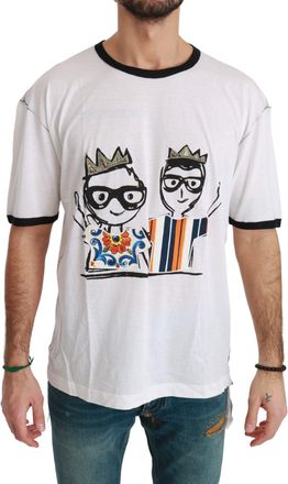 Dolce & Gabbana Mens Crown Print Tshirt Tsh4511 - White Cotton - Size EU 44 (Mens)