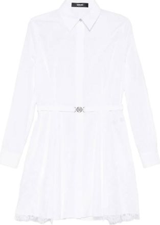 Versace White Lace-trim Mini Shirt Dress