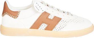 Hogan White Leather Tan Accents Sneakers