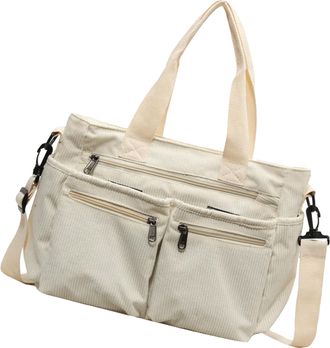 Generic Corduroy Tote Bag - Capacity Cord Shoulder Bag, College Handbag | Structured Suitcase With Interior Pockets, Adjustable Strap, Multi-Use For Work, Sho