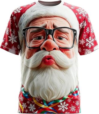Generic Men Christmas T-Shirts Winter Xmas Tunic Tops Classic Santa Claus Meme Expression Pullover Tshirt Breathable Cartoon Printed Round Neck Streetwear(X01