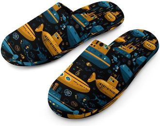 Generic Submarine Pattern Mens Cozy Memory Foam Slippers Warm Cotton House Shoes Comfy Slipper for Indoor Outdoor