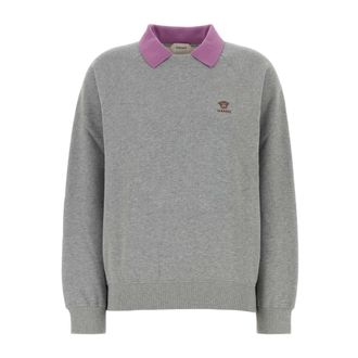 Versace Sweatshirts, female, Gray, Size: S Polo Collar Embroidered Sweatshirt