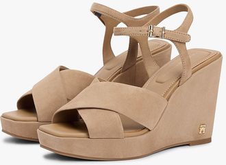 Tommy Hilfiger Womens Crossed-Strap Suede Wedge Sandal - Safari Canvas - US 6.5 / EU 37