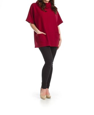 Papillon Ribbed Cowl Neck Poncho In Burgundy