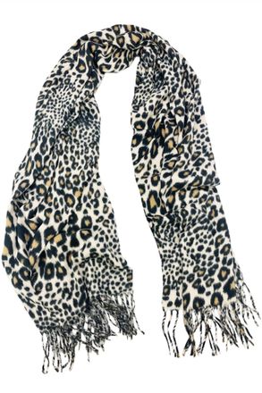 Kensie Womens Leopard Printed Scarf With Fringe In Black