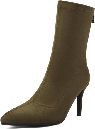 Generic Womens Elegant Slim Stretch Suede Sock Boots With Pointed Toe Stiletto Heels Slip On Design Stylish Fit For Evening Formal Occasions Office,Green,6.5 