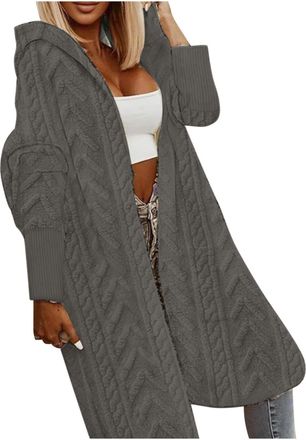 Generic 2024 Long Cardigans for Women Cable Knitted Warn Coats Oversized Hooded Cape Cardigan Ladies Baggy Long Sleeve Button Down Outerwear Sweater with Pock